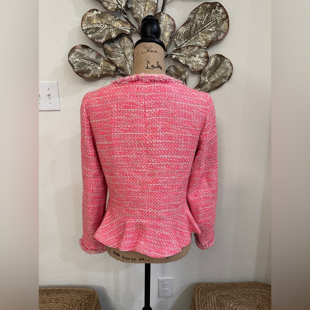 J.Crew Pink Tweed Jacket Blazer Braided Trim Pockets Size 6 - Picture 4 of 7